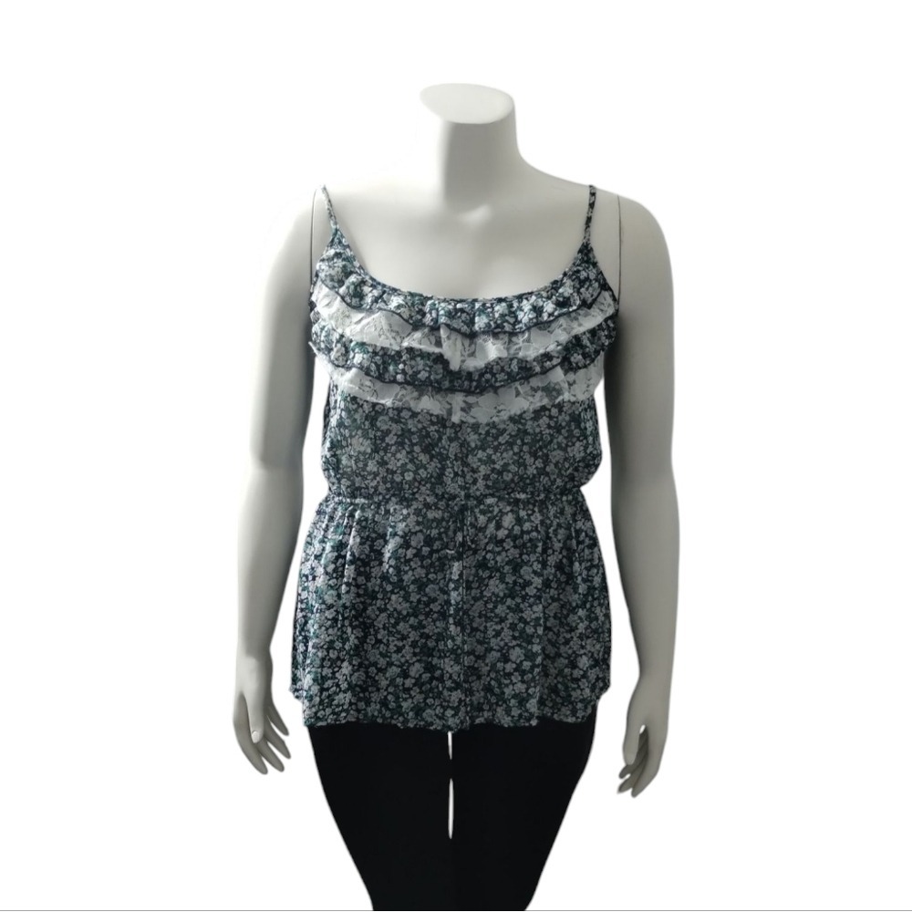 Y2K Fun & Flirt Women's Retro Ruffle Lace Babydoll Chiffon Flowy‎ Summer M Tank